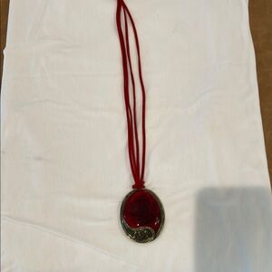 Red and Silver Oval Pendant Necklace